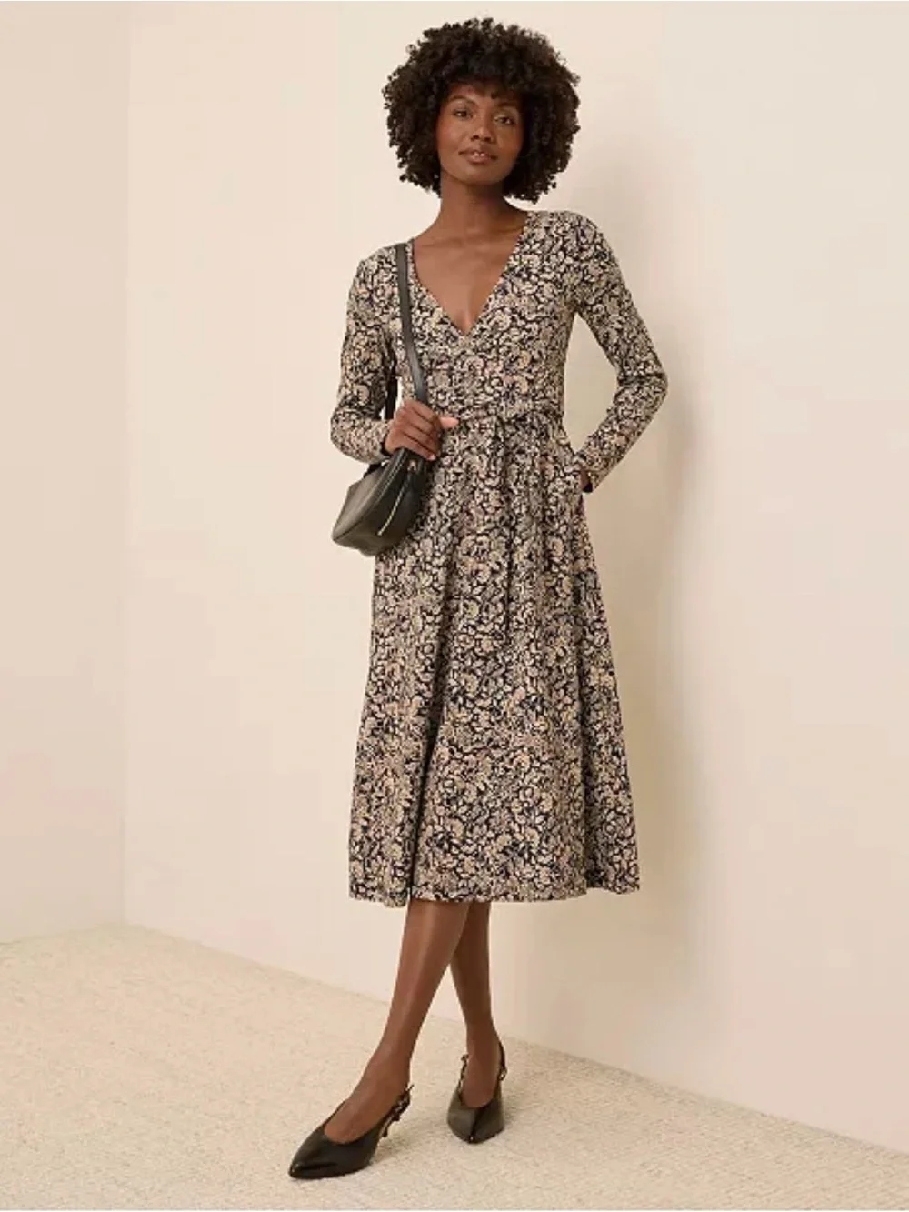 Pact Paisley Blossoms Black Fit & Flare Organic Cotton Dress size M